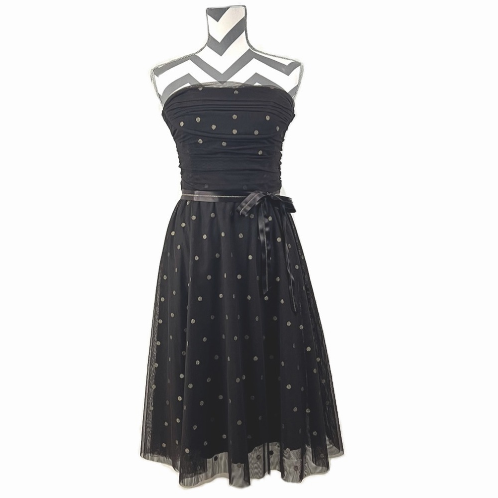 BCBGMaxAzria Brown Polka Dot Strapless Dress - Size M